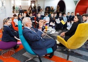Buzz Aldrin talked to pupils about his experience as the second man to walk on the moon in 1969